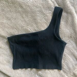 SHEIN Black Ribbed One Should Crop Top